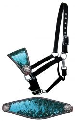 Showman Nylon bronc halter with turquoise and silver sequins inlay